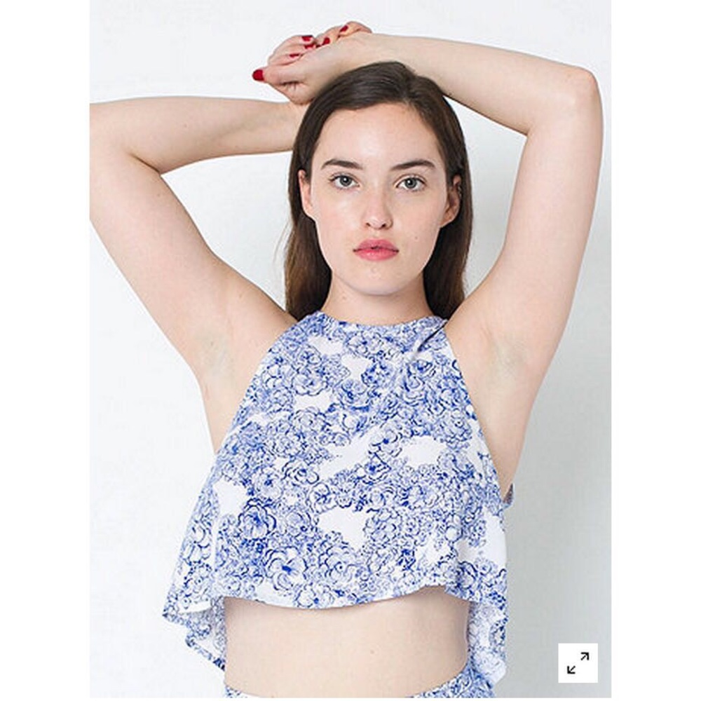 american apparel blue floral print top